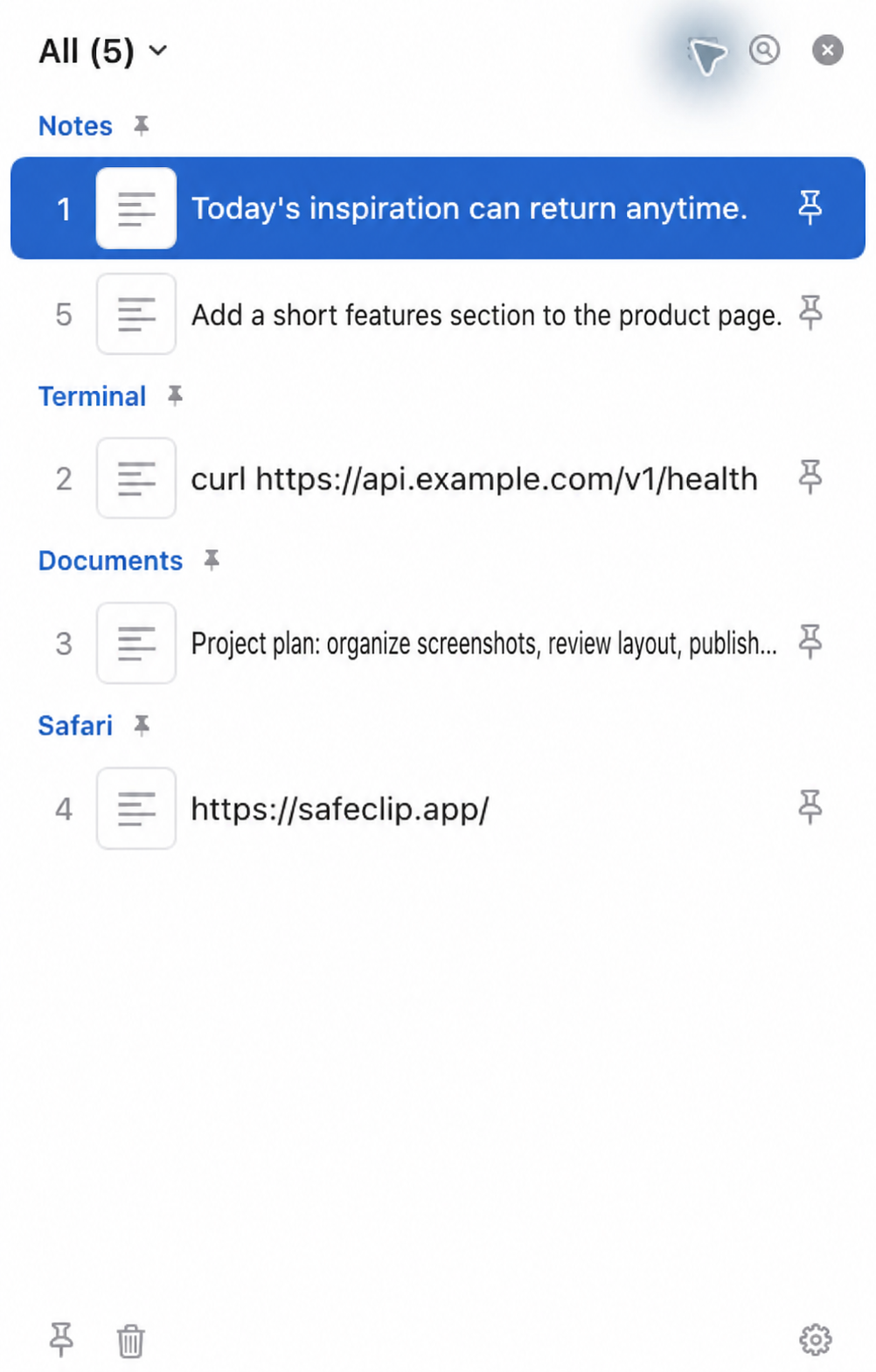 SafeClip clipboard window