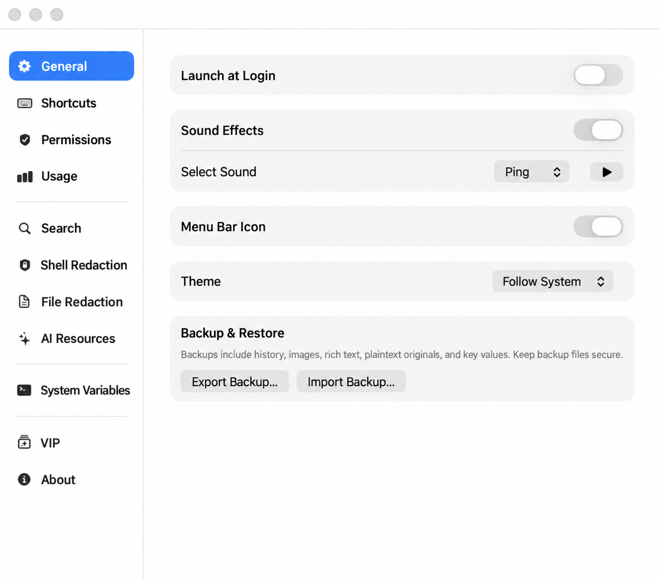 SafeClip settings window